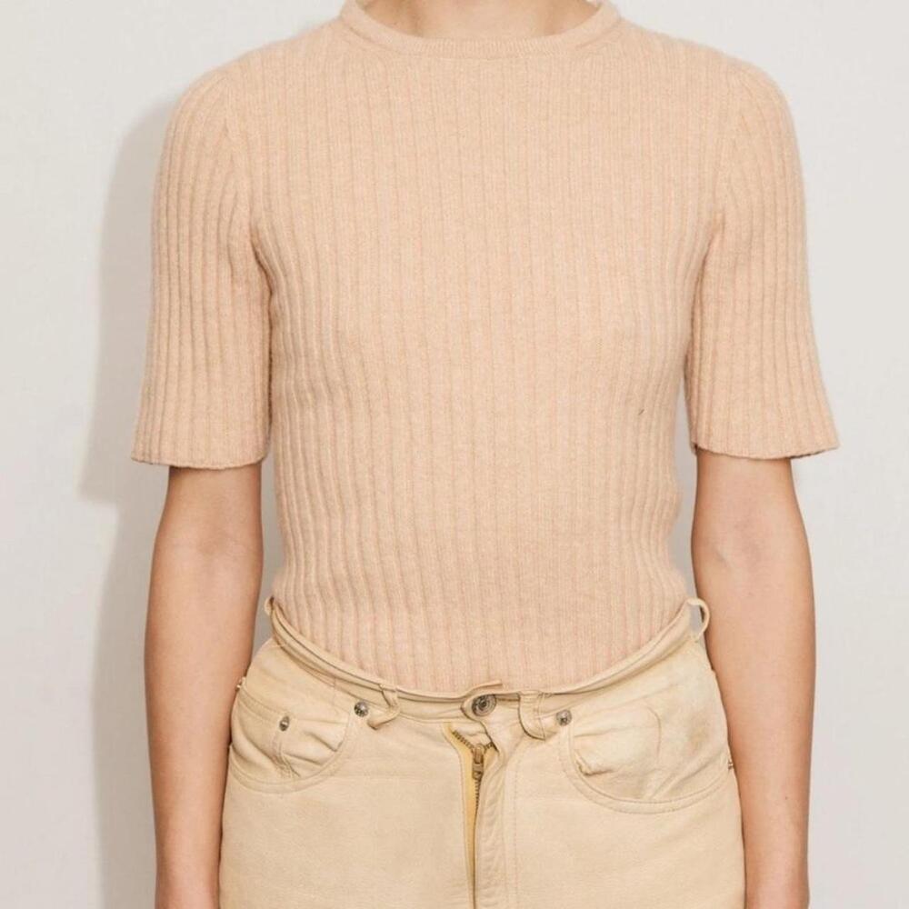 Baserange Simin Ribbed Merino Wool Sweater Tee Size Small NWT $250 Beige Rose